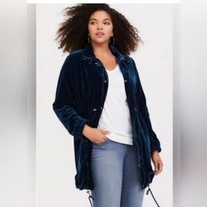 Torrid Anorak Teal Colored Crushef Velvet Coat Size 2X
